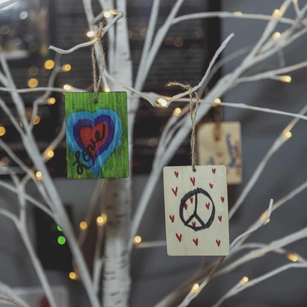 messages of peace and cross-cultural learning on wood blocks